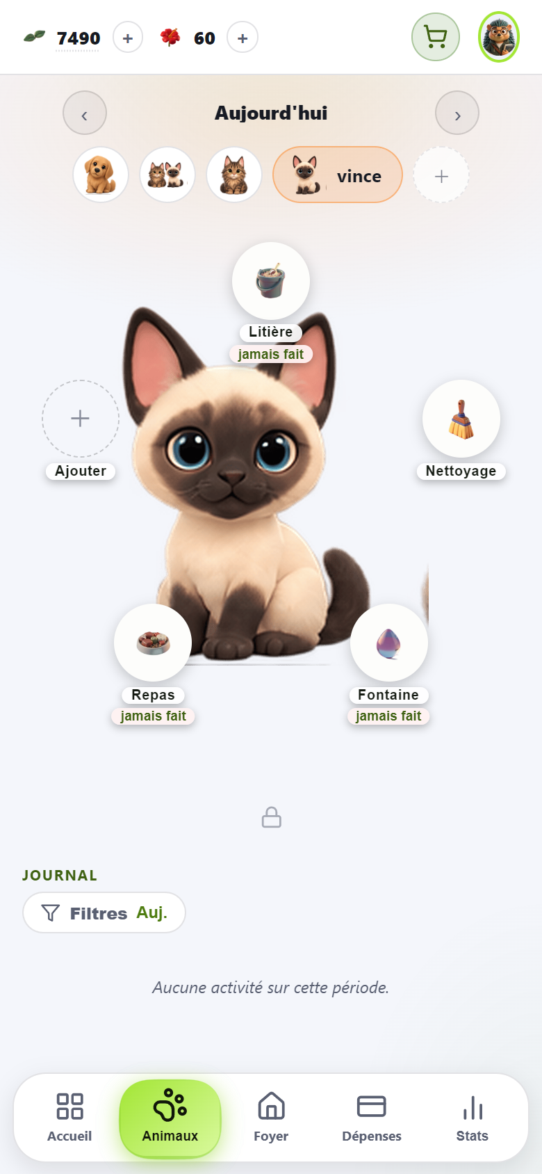 Capture actuelle du suivi des animaux dans Domos
